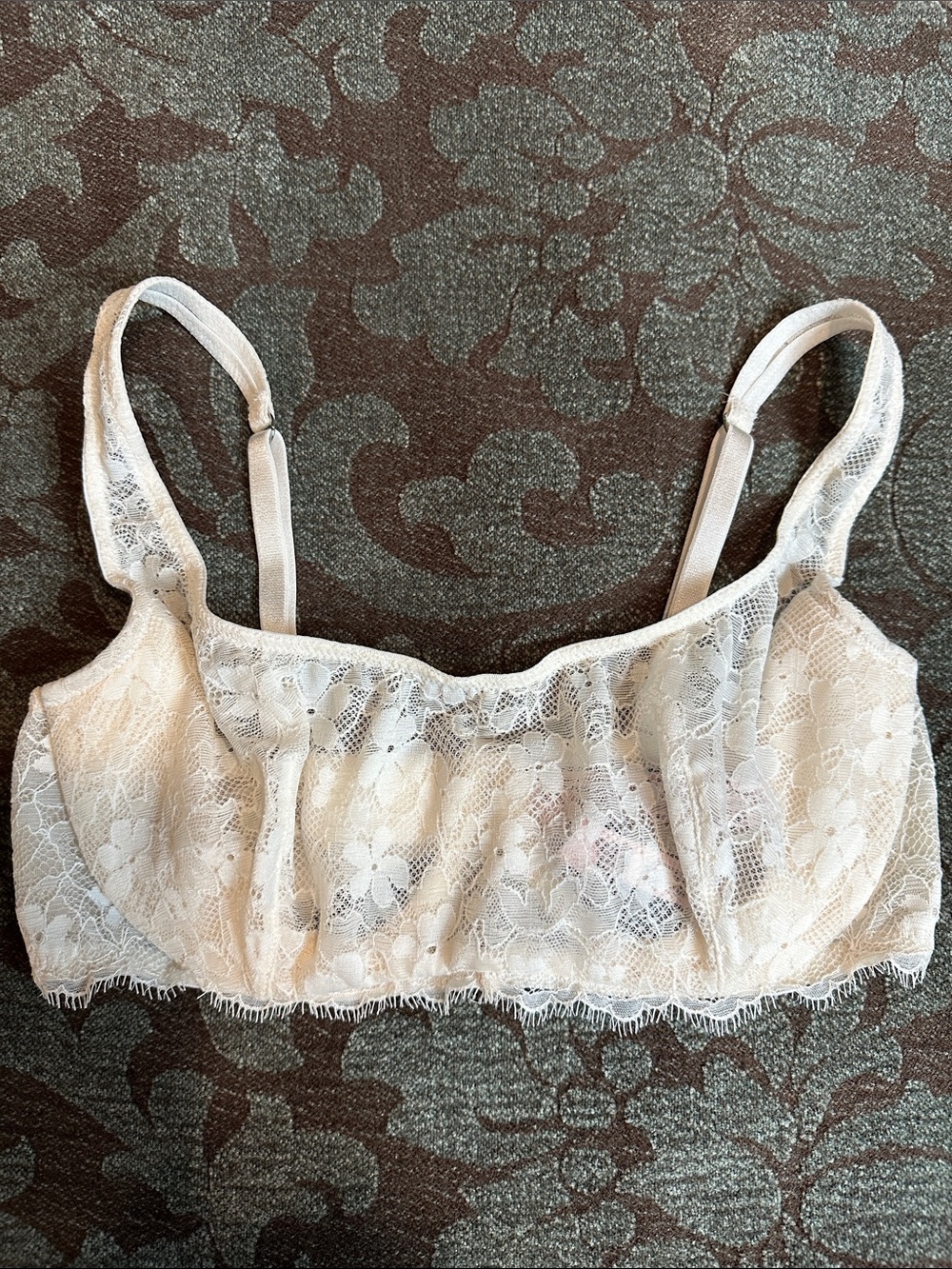 Victoria’s Secret NWT Floral Lace Unlined Underwire Balconette Bra 34C Ivory